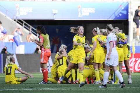 Fin de match - Anna Anvegard (Suede) - Ellen White (Angleterre) FOOTBALL: Coupe du monde feminine - Angleterre vs Suede - petite finale - Nice - 06 07 2019 NorbertScanella PanoramiC 