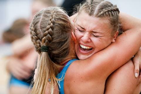 Beachhandball, EM in Polen Team Denmark during the Beach Handball EURO 2019 women s game - gold medal match Denmark - Hungary, Stare Jablonki, Poland, 07.07.2019, Mandatory Credit © Uros Hocevar kolektiff. , Jablonki