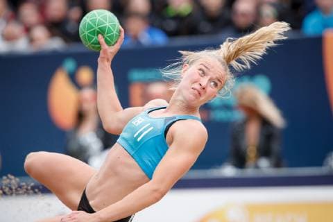Beachhandball, EM in Polen MOELLER Ann Cecilie Frühstück (11) during the Beach Handball EURO 2019 women s game - gold medal match Denmark - Hungary, Stare Jablonki, Poland, 07.07.2019, Mandatory Credit © Jozo Cabraja kolektiff. , Jablonki