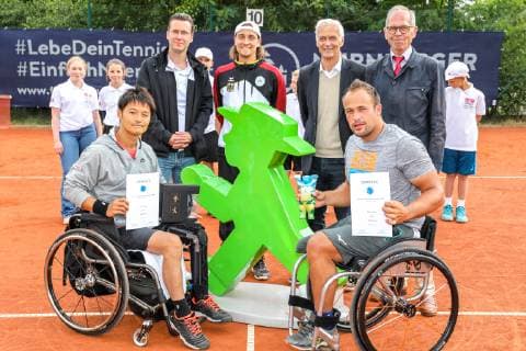 Siegerehrung Herren Einzel: Takuya MIKI (JPN) (2. Platz) und Tom, EGBERINK (NED) 1 (Sieger 2019), 31. German Open Rollstuhltennis 2019, ITF, Berlin, 07.07.2019,
