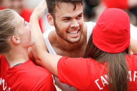 Beachhandball, EM in Polen Team Denmark during the Beach Handball EURO 2019 men s game - gold medal match Denmark - Norway, Stare Jablonki, Poland, 07.07.2019, Mandatory Credit © Uros Hocevar kolektiff. , Jablonki