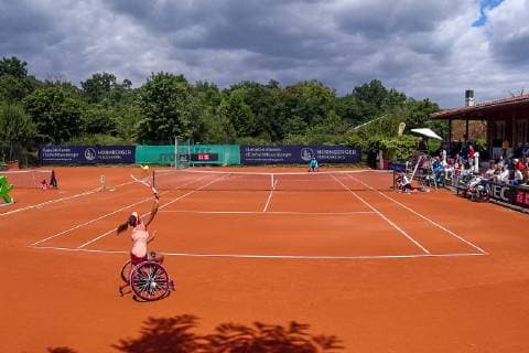 Finale Damen Einzel: Angelica BERNAL (COL) 3 (vorne) und Zhenzhen, ZHU (CHN) 5 (hinten), 31. German Open Rollstuhltennis 2019, ITF, Berlin, 07.07.2019,
