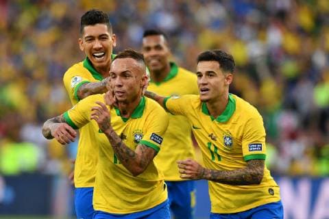 (190708) -- RIO DE JANEIRO, July 8, 2019 -- Brazil s Everton (2nd L) celebrates during the Copa America 2019 final match between Brazil and Peru, held in Rio de Janeiro, Brazil, July 7, 2019. Brazil won 3-1. ) (SP)BRAZIL-RIO DE JANEIRO-FOOTBALL-COPA AMERICA 2019-FINAL-BRAZIL VS PERU XINxYUEWEI 
