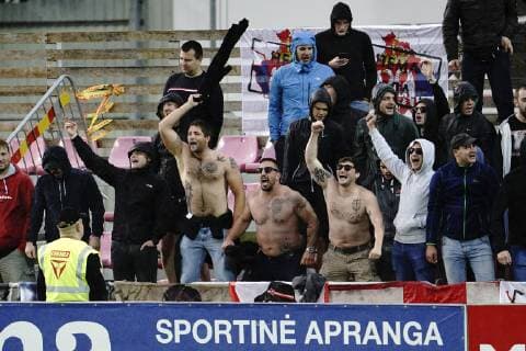 MARIAMPOL 09.07.2019 PIERWSZY MECZ I RUNDA ELIMINACYJNA LIGA MISTRZOW SEZON 2019 20: FK SUDUVA MARIJAMPOLE - FK CRVENA ZVEZDA BELGRAD --- UEFA CHAMPIONS LEAGUE FIRST QUALIFYING ROUND FIRST MATCH: SUDUVA MARIJAMPOLE - CRVENA ZVEZDA BELGRADE KIBICE ZVEZDY FOT. PIOTR KUCZA FOTOPYK NEWSPIX.PL --- Newspix.pl  190709PYK0001