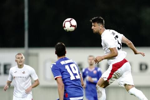 MARIAMPOL 09.07.2019 PIERWSZY MECZ I RUNDA ELIMINACYJNA LIGA MISTRZOW SEZON 2019 20: FK SUDUVA MARIJAMPOLE - FK CRVENA ZVEZDA BELGRAD --- UEFA CHAMPIONS LEAGUE FIRST QUALIFYING ROUND FIRST MATCH: SUDUVA MARIJAMPOLE - CRVENA ZVEZDA BELGRADE NEMANJA MILUNOVIC MIHRET TOPCAGIC FOT. PIOTR KUCZA FOTOPYK NEWSPIX.PL --- Newspix.pl  190709PYK0009