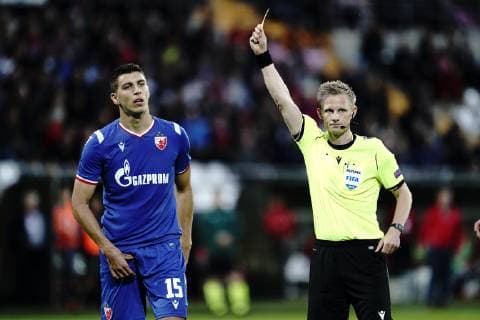 MARIAMPOL 09.07.2019 PIERWSZY MECZ I RUNDA ELIMINACYJNA LIGA MISTRZOW SEZON 2019 20: FK SUDUVA MARIJAMPOLE - FK CRVENA ZVEZDA BELGRAD --- UEFA CHAMPIONS LEAGUE FIRST QUALIFYING ROUND FIRST MATCH: SUDUVA MARIJAMPOLE - CRVENA ZVEZDA BELGRADE SRDJAN BABIC JORGEN BURCHARDT FOT. PIOTR KUCZA FOTOPYK NEWSPIX.PL --- Newspix.pl  190709PYK0011