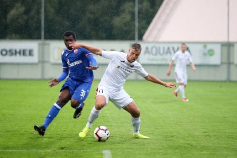 MARIAMPOL 09.07.2019 PIERWSZY MECZ I RUNDA ELIMINACYJNA LIGA MISTRZOW SEZON 2019 20: FK SUDUVA MARIJAMPOLE - FK CRVENA ZVEZDA BELGRAD --- UEFA CHAMPIONS LEAGUE FIRST QUALIFYING ROUND FIRST MATCH: SUDUVA MARIJAMPOLE - CRVENA ZVEZDA BELGRADE EL FARDOU BEN NABOUHANE GIEDRIUS MATULEVICIUS FOT. PIOTR KUCZA FOTOPYK NEWSPIX.PL --- Newspix.pl  190709PYK0012
