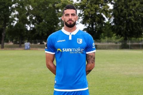 Jürgen Gjasula (1. FC Magdeburg) - 3. Liga PortraÌˆttermin 2019 2020 offizieller Fototermin 1. FC Magdeburg auf dem Trainingsplatz an der MDCC Arena in Magdeburg - Porträt, Portrait,Deutschland, Fussball, Mann, Maenner,GER,11.07.2019