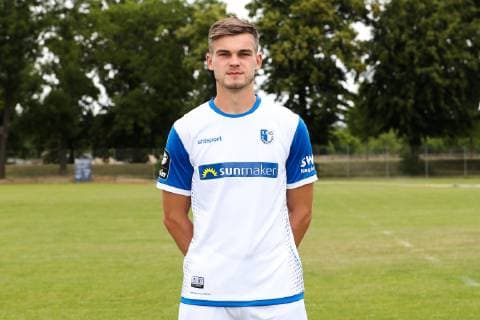 Torwart Morten Behrens (1. FC Magdeburg) - 3. Liga PortraÌˆttermin 2019 2020 offizieller Fototermin 1. FC Magdeburg auf dem Trainingsplatz an der MDCC Arena in Magdeburg - Porträt, Portrait,Deutschland, Fussball, Mann, Maenner,GER,11.07.2019