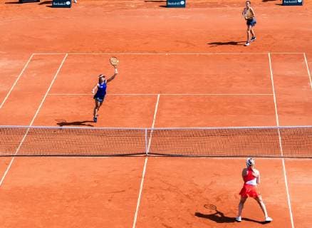 190713 Misaki Doi och Natalia Vikhlyantseva mot Alexa Guarachi under i dubbelfinalen i tennis för damer i Swedish Open den 13 juli 2019 i Bastad. Copyright: CHRISTIANxÖRNBERG BB190713BB136