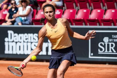 190713 Natalia Vikhlyantseva under i dubbelfinalen i tennis för damer i Swedish Open den 13 juli 2019 i Bastad. Copyright: CHRISTIANxÖRNBERG BB190713BB164
