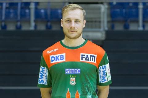 HBL, SC Magdeburg Porträttermin 2019 2020 14.07.2019, xtgx, Handball Liqui Moli Bundesliga, SC Magdeburg Fototermin emspor, v.l. Daniel Pettersson Portrait, Portraet, Einzelbild GETEC Arena