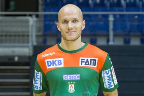 HBL, SC Magdeburg Porträttermin 2019 2020 14.07.2019, xtgx, Handball Liqui Moli Bundesliga, SC Magdeburg Fototermin emspor, v.l. Tim Hornke Portrait, Portraet, Einzelbild GETEC Arena