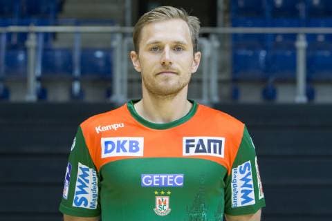 HBL, SC Magdeburg Porträttermin 2019 2020 14.07.2019, xtgx, Handball Liqui Moli Bundesliga, SC Magdeburg Fototermin emspor, v.l. Albin Lagergren Portrait, Portraet, Einzelbild GETEC Arena