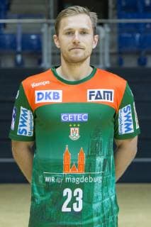 HBL, SC Magdeburg Porträttermin 2019 2020 14.07.2019, xtgx, Handball Liqui Moli Bundesliga, SC Magdeburg Fototermin emspor, v.l. Albin Lagergren Portrait, Portraet, Einzelbild GETEC Arena