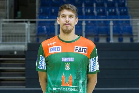 HBL, SC Magdeburg Porträttermin 2019 2020 14.07.2019, xtgx, Handball Liqui Moli Bundesliga, SC Magdeburg Fototermin emspor, v.l. Piotr Chrapkowski Portrait, Portraet, Einzelbild GETEC Arena