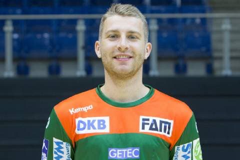 HBL, SC Magdeburg Porträttermin 2019 2020 14.07.2019, xtgx, Handball Liqui Moli Bundesliga, SC Magdeburg Fototermin emspor, v.l. Lukas Mertens Portrait, Portraet, Einzelbild GETEC Arena