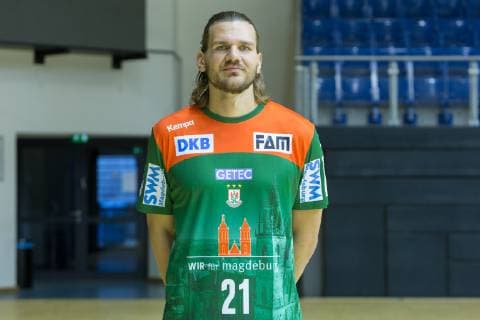 HBL, SC Magdeburg Porträttermin 2019 2020 14.07.2019, xtgx, Handball Liqui Moli Bundesliga, SC Magdeburg Fototermin emspor, v.l. Erik Schmidt Portrait, Portraet, Einzelbild GETEC Arena