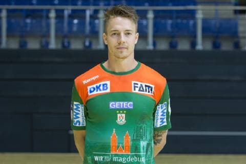 HBL, SC Magdeburg Porträttermin 2019 2020 14.07.2019, xtgx, Handball Liqui Moli Bundesliga, SC Magdeburg Fototermin emspor, v.l. Michael Damgaard Portrait, Portraet, Einzelbild GETEC Arena