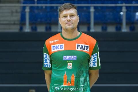 HBL, SC Magdeburg Porträttermin 2019 2020 14.07.2019, xtgx, Handball Liqui Moli Bundesliga, SC Magdeburg Fototermin emspor, v.l. Marko Bezjak Portrait, Portraet, Einzelbild GETEC Arena