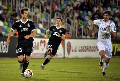 16.07.2019 Tbilisi(Georgia Gruzia) FC Saburtalo-FC Sheriff Tiraspol UEFA Champions League qualify 1st leg men s football Artem Hordiyenko (L)FC Sheriff, Tornike Gorgiashvili (r) FC Saburtalo :Str 