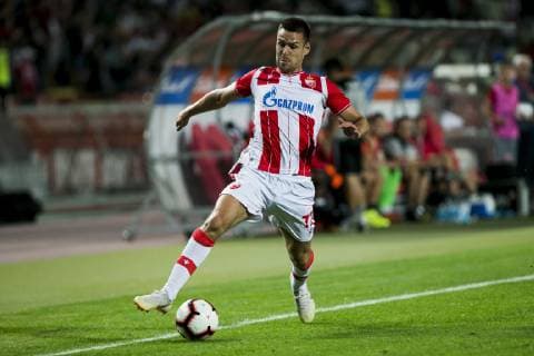 16th July 2019; Rajko Miti& x107; Stadium, Belgrade, Serbia; Champions League football, Red Star Belgrade versus FK Suduva; Gobeljic of Red Star Belgrade breaks on the ball  ActionPlus12154170 NikolaxKrstic