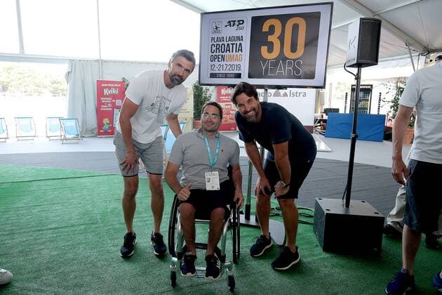 PXL_Ivanisevic and Rafter announced an exibition match 17.07.2019., Umag, Croatia - 30. Plava laguna Croatia Open Umag 2019. Goran Ivanisevic and Patrick Rafter with Lawrence Frankopan announced an exibition match Ivanisevic vs Rafter .  GoranxStanzl PIXSELL
