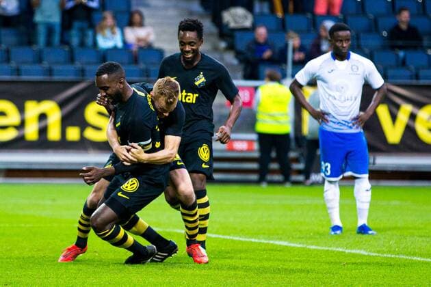 190717 AIK:s Henok Goitom jublar efter 2-0 under kvalmatchen till Champions League mellan AIK och FC Ararat-Armenia den 17 juli 2019 i Stockholm. Copyright: KENTAxJÖNSSON ST190717AAB0E