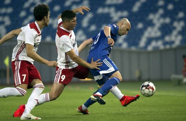 17.07.2019 Tbilisi(Georgia) FC Chikhura-Fola Esch Europa League qualify 1st leg men s football . Giorgi Koripadze(R) FC Chikhura, Gauthier Caron(C) Fola Esch :Str 