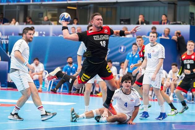 Sport Bilder des Tages Pontevedra, Soanien 19. Juli 2019: IHF Junior U21, U 21 WM - Gruppe D - Deutschland vs. Chile Marcel Timm (Deutschland HC 2000 Coburg) Pontevedra Pabellon Municipal de Pontevedra Spanien