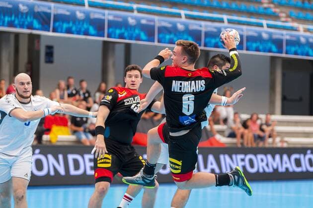 Pontevedra, Soanien 19. Juli 2019: IHF Junior U21, U 21 WM - Gruppe D - Deutschland vs. Chile Max Neuhaus (Deutschland Eulen Ludwigshafen Friesenheim) Pontevedra Pabellon Municipal de Pontevedra Spanien