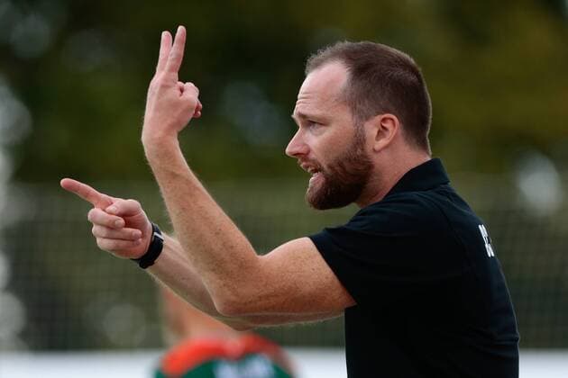 19.07.2019, xtgx, Handball Testspiel, SC Magdeburg - SC DHfK Leipzig emspor, v.l. andre haber (leipzig trainer) gibt Anweisungen, gestikuliert mit den Armen, gesticulate, gives instructions Aschersleben