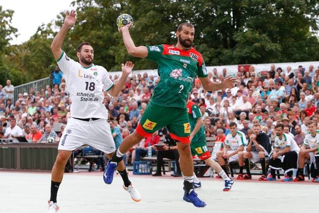 19.07.2019, xtgx, Handball Testspiel, SC Magdeburg - SC DHfK Leipzig emspor, v.l. Zeljko Musa (Magdeburg, 2) wirft Tor, Torschütze, erzielt Tor, Treffer, scores the goal Aschersleben