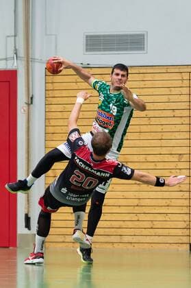 Ivan Sliskovic (Frisch Auf Goeppinen 19), Nico Buedel (HC Erlangen 20), FRISCH AUF! Goeppingen vs. HC Erlangen, 54. Esslinger Marktplatzturnier, Handball, 1. Bundesliga, DKB, Herren, 19.07.2019, FRISCH AUF! Goeppingen vs. HC Erlangen, 54. Esslinger Marktplatzturnier, Handball, 1. Bundesliga, DKB, Herren, 19.07.2019 Altbach Copyright: xEIBNER WolfgangxFrankx EP_WFK