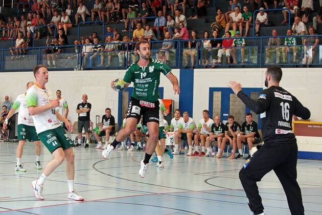 20.07.2019, xovx, Handball HBL Bundesliga, HSG Wetzlar - Trainingslager 2019 emspor, Testspiel HSG Wetzlar - Wcker Thun (Schweiz). v.l. Stefan Kneer (HSG Wetzlar), Lenny Rubin (HSG Wetzlar), Stefan Huwyler (Wacker Thun), Tibor Ivanisevic (HSG Wetzlar), (DFL DFB REGULATIONS PROHIBIT ANY USE OF PHOTOGRAPHS as IMAGE SEQUENCES and or QUASI-VIDEO) Thun