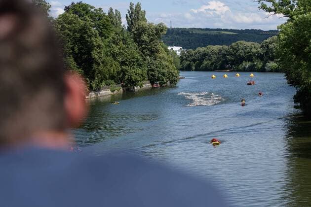 Bitburger 0,0 Triathlon Bundesliga, Tübingen, 21.07.2019 Schwimmfeld im Neckar beim Triathalon Bundesliga Rennen in Tübingen am 21.07.2019, , Tübingen BW Deutschland *** Bitburger 0,0 Triathlon Bundesliga, Tübingen, 21 07 2019 Swimming field in the Neckar at the Triathalon Bundesliga race in Tübingen on 21 07 2019, , Tübingen BW Germany