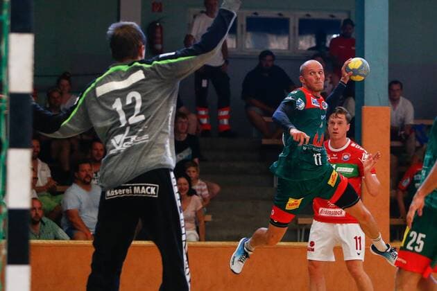 23.07.2019, xtgx, Handball Testspiel, SC Magdeburg - TV Huettenberg emspor, v.l. Tim Hornke (Magdeburg) wirft Tor, Torschütze, erzielt Tor, Treffer, scores the goal Schoenebeck