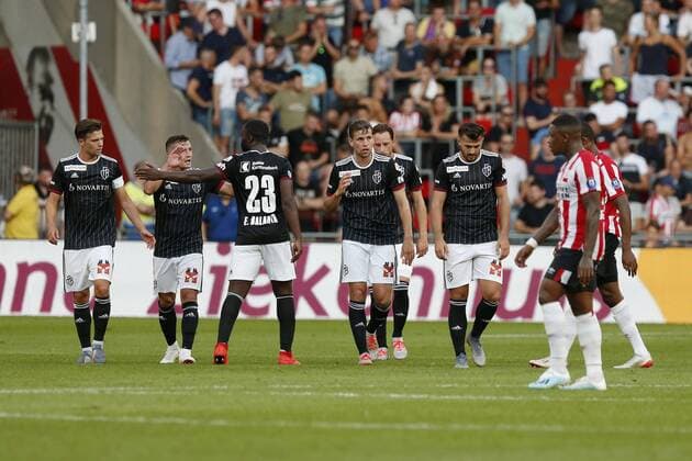 EINDHOVEN, 23-07-2019, Champions League preliminary round. Season 2019-2020. Philips Stadion. PSV - Basel. Basel celebrating the 1-1 PSV - Basel  x3962955x Copyright: