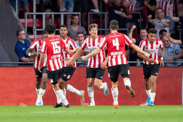 Eindhoven, Netherlands, 24.07.2019, UEFA Champions League, Zweite Qualifikationsrunde, PSV Eindhoven - FC Basel , Tor zum 2:2, Torschuetze Sam Lammers (PSV) jubelt ( Defodi-01061003793
