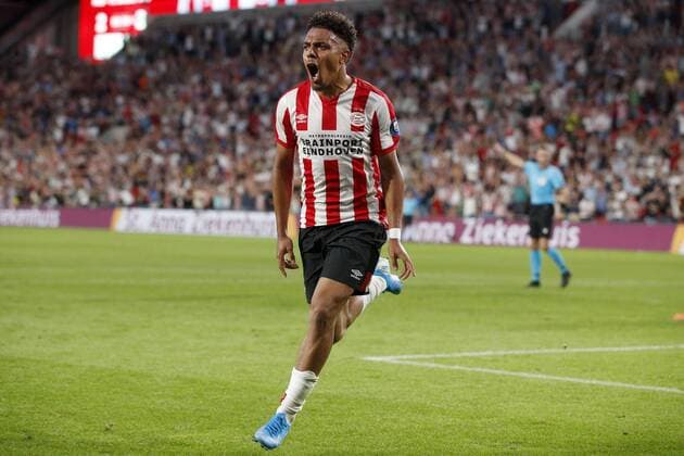 EINDHOVEN, PSV - FC Basel, 23-07-2018, football, season 2019-2020, qualification for Champions League, Philips Stadium, PSV player Donyell Malen celebrating the 3-2 PSV - Basel  x3963127x Copyright: