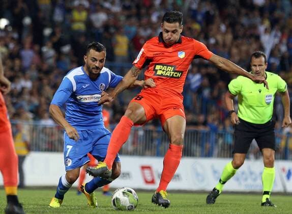 23.07.2019 Niksic(Montenegro) FK Sutjeska-FC Apoel Nicosia 2nd leg champions league qualify men s football Damir Kojasevic(L)FK Sutjeska,Lucas Souza(C) FC Apoel :Str 