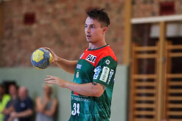Michael Damgaard (SC Magdeburg) - Handball Testspiel Sommervorbereitung Saison 2019-2020 Punktspiel SC Magdeburg vs. TV Hüttenberg in der Franz Vollbring Halle in Schönebeck - Einzelbild,Aktion,Deutschland, Handball, Mann, Maenner,23.07.2019