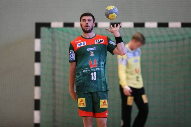 Filip Kuzmanovski (SC Magdeburg) - Handball Testspiel Sommervorbereitung Saison 2019-2020 Punktspiel SC Magdeburg vs. TV Hüttenberg in der Franz Vollbring Halle in Schönebeck - Aktion,Deutschland, Handball, Mann, Maenner,23.07.2019