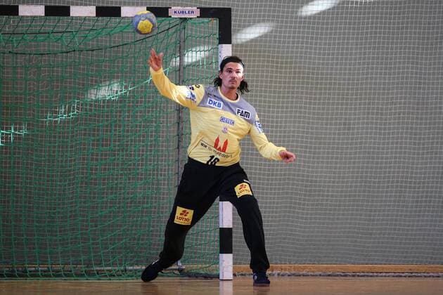 Torwart Jannick Green Krejberg (SC Magdeburg) - Handball Testspiel Sommervorbereitung Saison 2019-2020 Punktspiel SC Magdeburg vs. TV Hüttenberg in der Franz Vollbring Halle in Schönebeck - Freisteller,Aktion,Deutschland, Handball, Mann, Maenner,23.07.2019