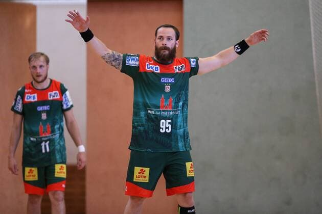 Moritz Preuss (SC Magdeburg) - Handball Testspiel Sommervorbereitung Saison 2019-2020 Punktspiel SC Magdeburg vs. TV Hüttenberg in der Franz Vollbring Halle in Schönebeck - Aktion,Deutschland, Handball, Mann, Maenner,23.07.2019