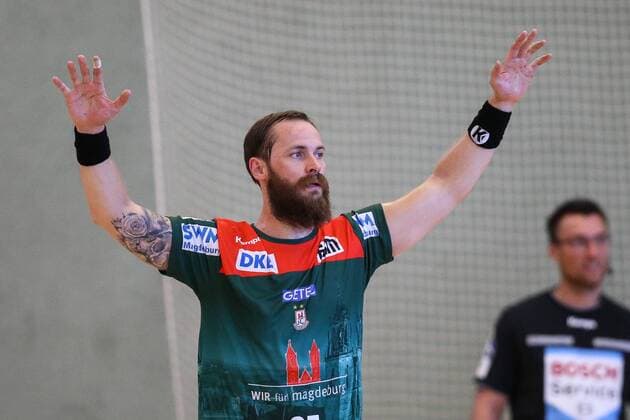 Moritz Preuss (SC Magdeburg) - Handball Testspiel Sommervorbereitung Saison 2019-2020 Punktspiel SC Magdeburg vs. TV Hüttenberg in der Franz Vollbring Halle in Schönebeck - Einzelbild,Aktion,Deutschland, Handball, Mann, Maenner,23.07.2019