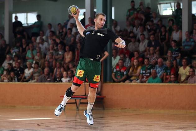 Lukas Mertens (SC Magdeburg) - Handball Testspiel Sommervorbereitung Saison 2019-2020 Punktspiel SC Magdeburg vs. TV Hüttenberg in der Franz Vollbring Halle in Schönebeck - Freisteller,Aktion,Deutschland, Handball, Mann, Maenner,23.07.2019