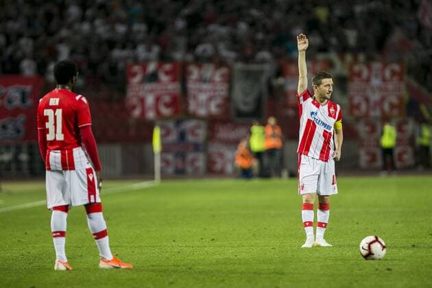 24th July 2019; Rajko Mitic Stadium, Belgrade, Serbia; UEFA Champions League Qualifying Second Leg First Round Red Star Belgrade versus HJK Helsinki; Marin of Red Star Belgrade prepares to take a free kick  ActionPlus12156223 NikolaxKrstic