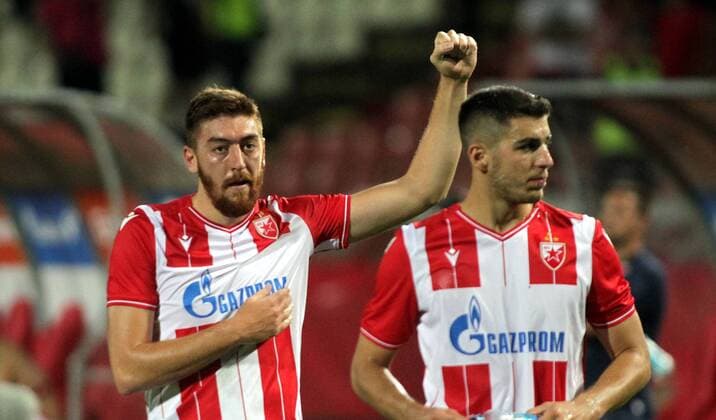 24.07.2019 Belgrade(Serbia) FK Crvena Zvezda(FC Red Star)-HJK Helsinki Champions League 2nd leg qualifiers men s football Milan Pavkov,Srdjan Babic FK Crvena Zvezda(Red Star) celebration : 