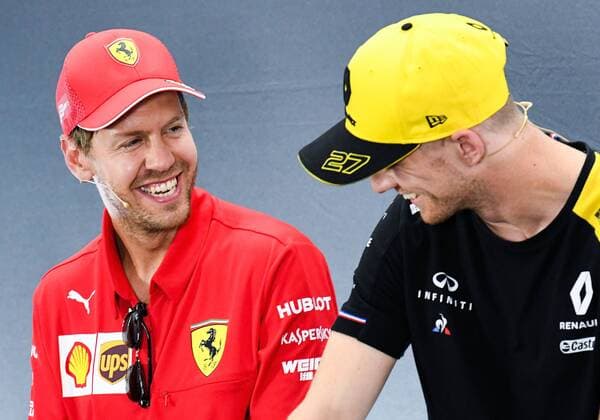 25.07.2019, xpsx, Motorsport FIA Formel 1, Mercedes Benz Großer Preis von Deutschland 2019 v.l. Sebastian Vettel (Scuderia Ferrari Mission Winnow 5 GER), Nico Hülkenberg (Renault F1 Team 27 GER) Hockenheim